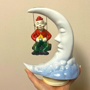Vintage 1960 China Bisque Musical Moon And Clown